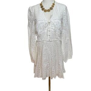 Gianni Bini Katrina Eyelet V-Neck Long Sleeve A-Line Mini Dress SZ:M